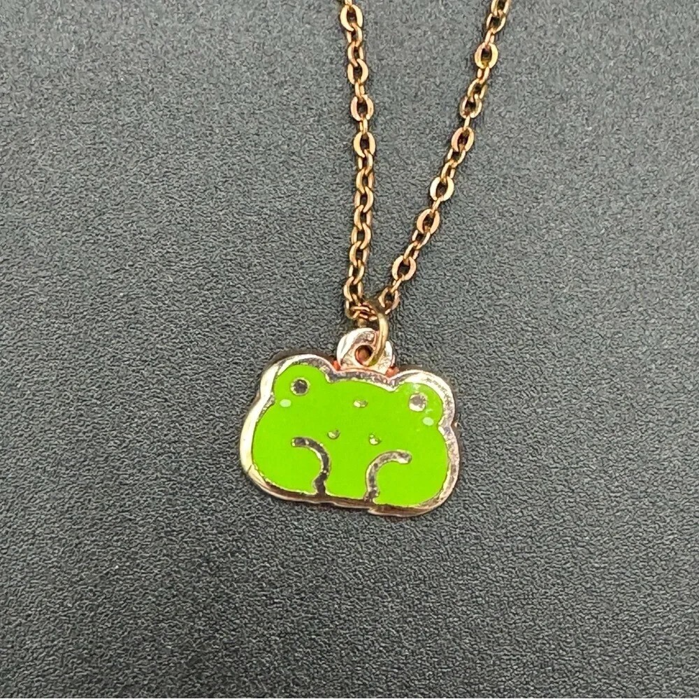 Gold Plated Frog Pendant Signed YUME on Chain
